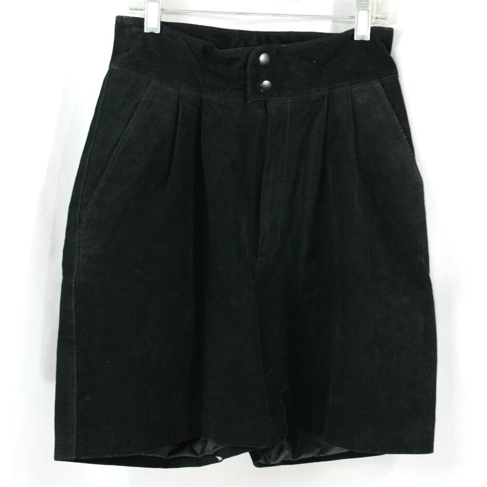 Vintage Tango Black Suede Leather High Rise Pleated Mom Shorts S 1970s Preppy